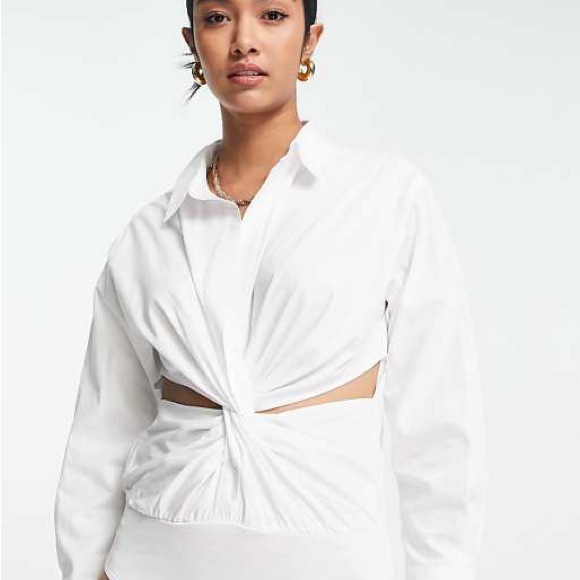 Topshop White Twist Front Cut Out Bodysuit - Picture 2 of 11